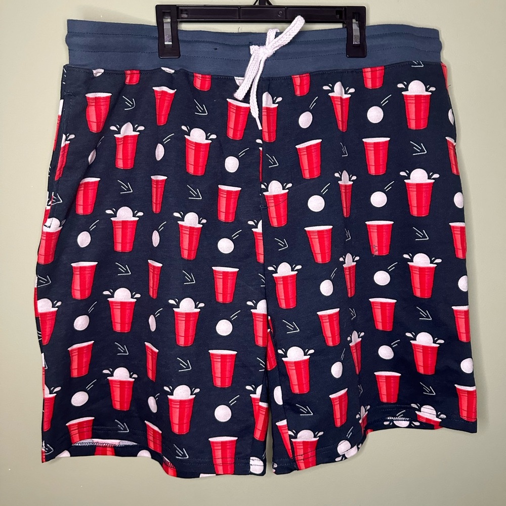 No Boundaries Men's Lounge Shorts size L Blue Beer Pong Print Pull-On